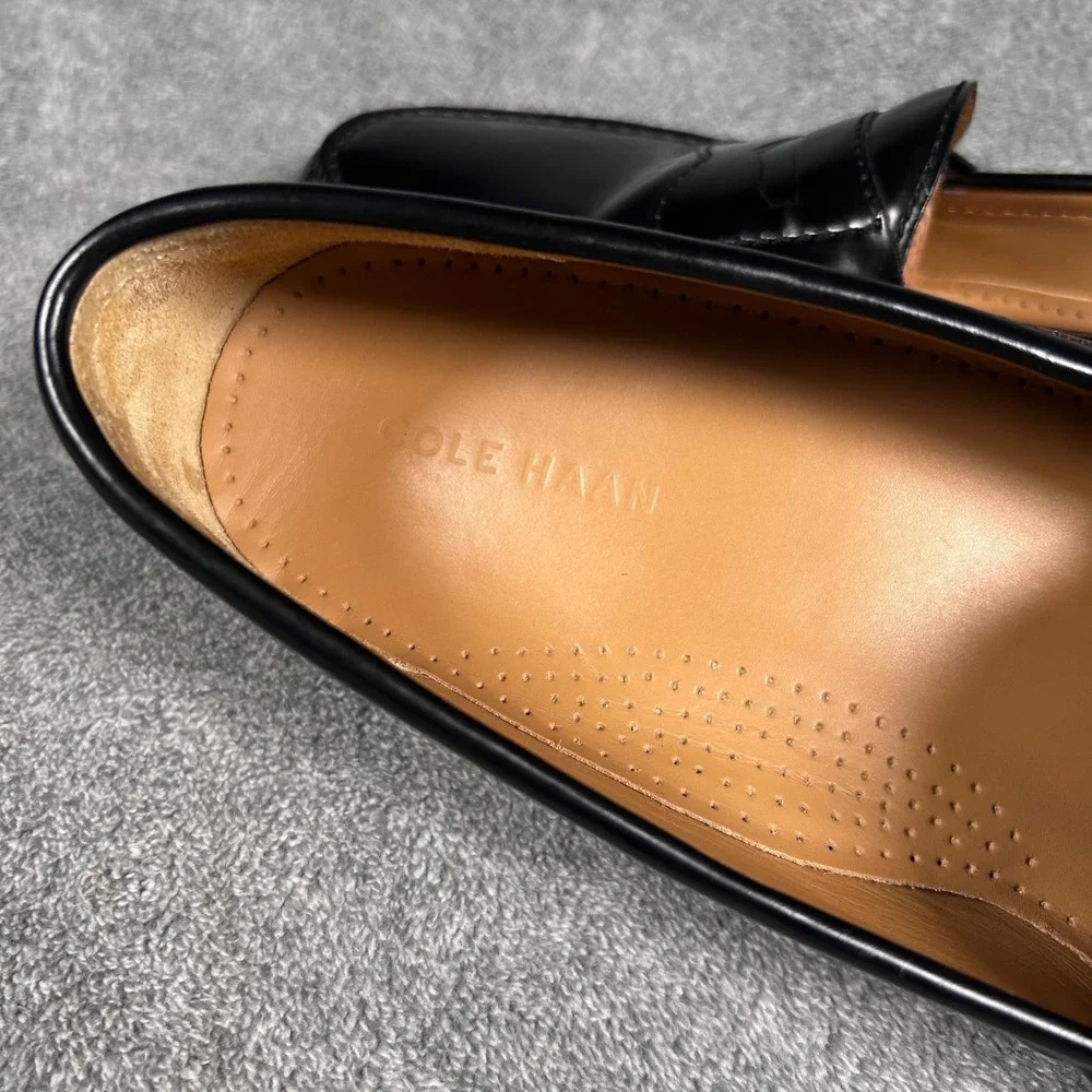 Cole Haan Penny Loafers Black Leather Moc Toe Slip On Dress Shoes Mens 13D 03503